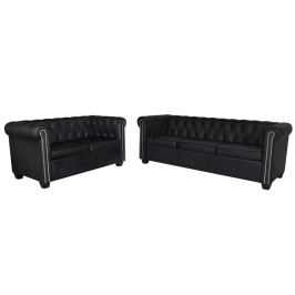 Sofás Chesterfield de 2 y 3 plazas cuero sintético negro