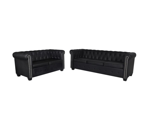 vidaXL Sofás Chesterfield de 2 y 3 plazas cuero sintético negro