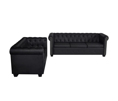 vidaXL Sofás Chesterfield de 2 y 3 plazas cuero sintético negro