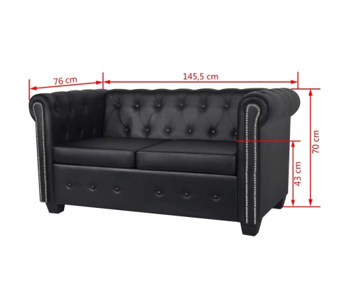 vidaXL Sofás Chesterfield de 2 y 3 plazas cuero sintético negro