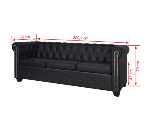 vidaXL Sofás Chesterfield de 2 y 3 plazas cuero sintético negro