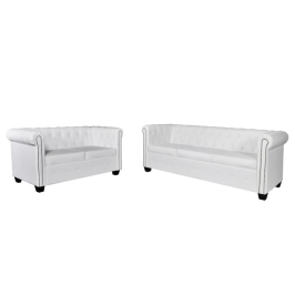 Sofás Chesterfield de 2 y 3 plazas cuero sintético blanco