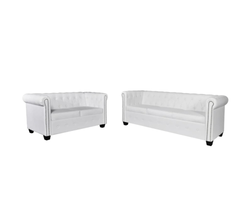 Sofás Chesterfield de 2 y 3 plazas cuero sintético blanco