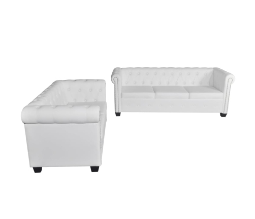 Sofás Chesterfield de 2 y 3 plazas cuero sintético blanco