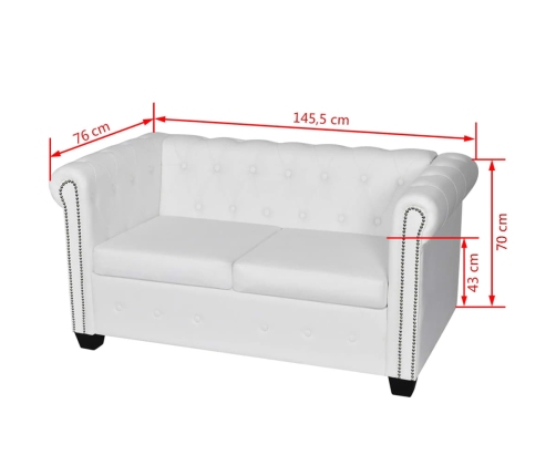 Sofás Chesterfield de 2 y 3 plazas cuero sintético blanco