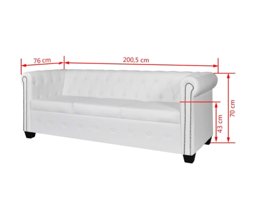 Sofás Chesterfield de 2 y 3 plazas cuero sintético blanco