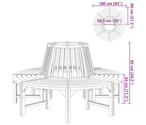 Banco de árbol de madera Ø 160 cm