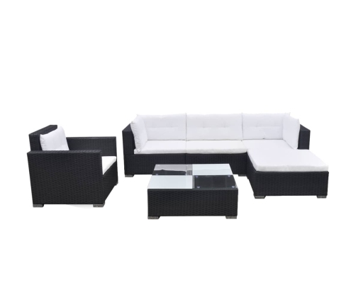 Set muebles de jardín 6 piezas y cojines ratán sintético negro