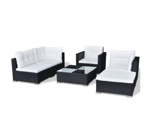 Set muebles de jardín 6 piezas y cojines ratán sintético negro