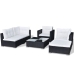Set muebles de jardín 6 piezas y cojines ratán sintético negro