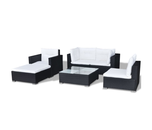 Set muebles de jardín 6 piezas y cojines ratán sintético negro