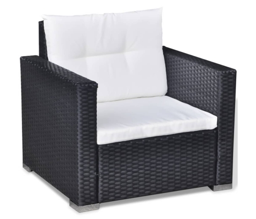 Set muebles de jardín 6 piezas y cojines ratán sintético negro