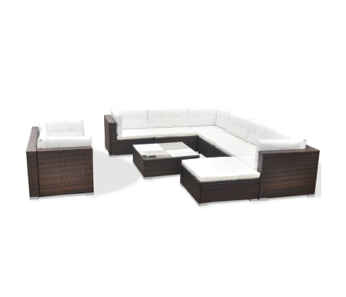 Set muebles de jardín 10 pzas y cojines ratán sintético marrón