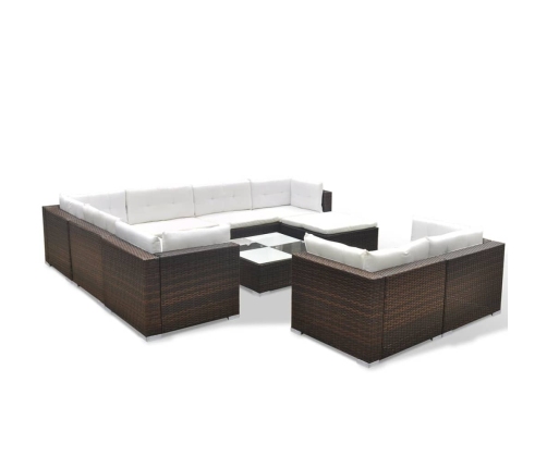 Set muebles de jardín 10 pzas y cojines ratán sintético marrón