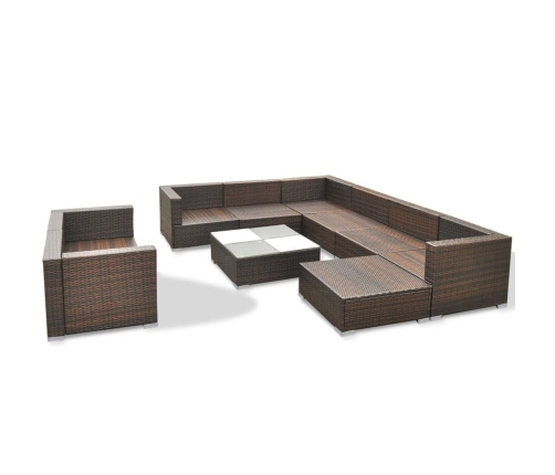 Set muebles de jardín 10 pzas y cojines ratán sintético marrón
