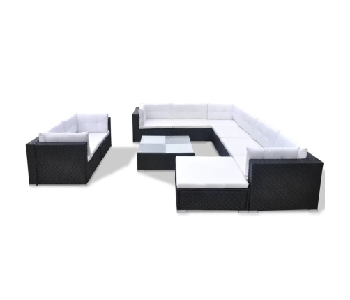 Set muebles de jardín 10 piezas y cojines ratán sintético negro