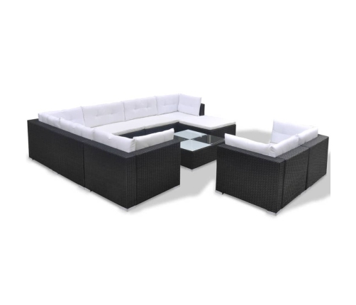 Set muebles de jardín 10 piezas y cojines ratán sintético negro