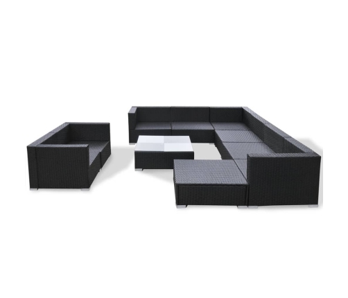 Set muebles de jardín 10 piezas y cojines ratán sintético negro