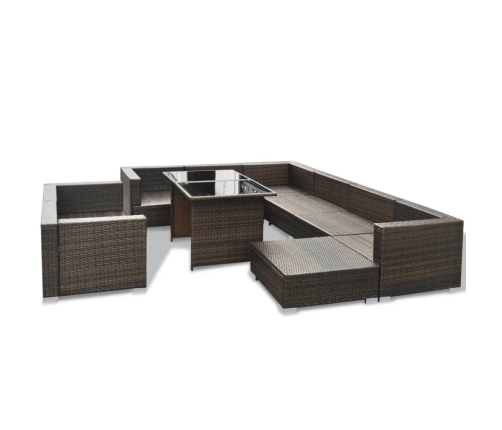 Set muebles de jardín 10 pzas y cojines ratán sintético marrón