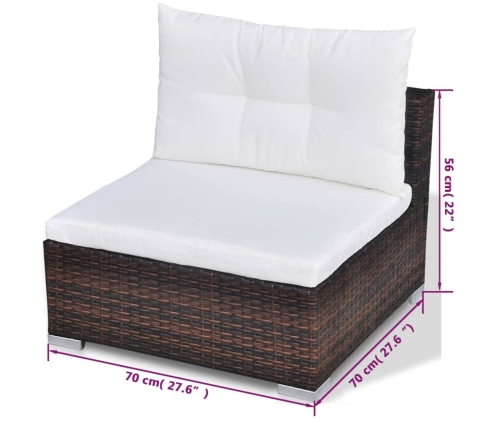 Set muebles de jardín 10 pzas y cojines ratán sintético marrón