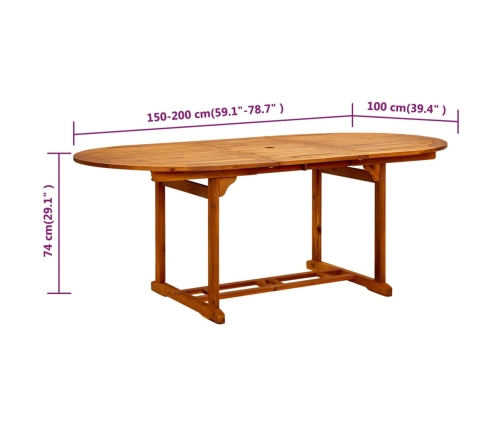 Mesa de jardín madera maciza de acacia 200x100x75 cm