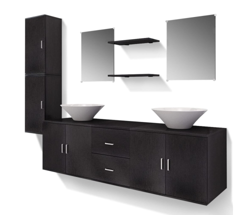 Conjunto de muebles de baño y lavabo 9 piezas negro