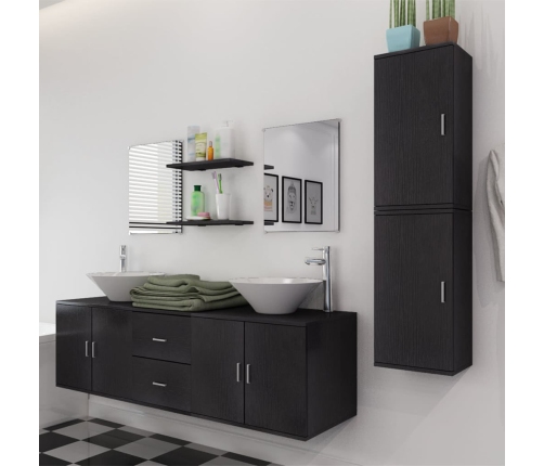 Conjunto de muebles de baño y lavabo 9 piezas negro