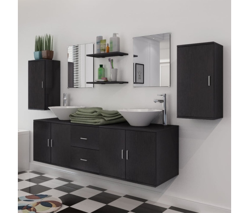 Conjunto de muebles de baño y lavabo 9 piezas negro