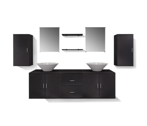 Conjunto de muebles de baño y lavabo 9 piezas negro