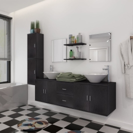 Conjunto de muebles de baño y lavabo 9 piezas negro