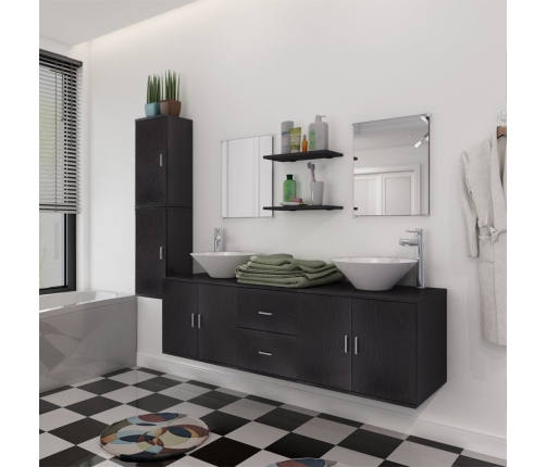 Conjunto de muebles de baño y lavabo 9 piezas negro