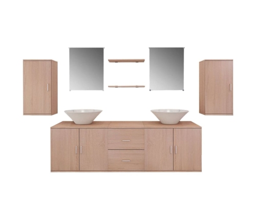 Conjunto de muebles de baño y lavabo 9 piezas beige