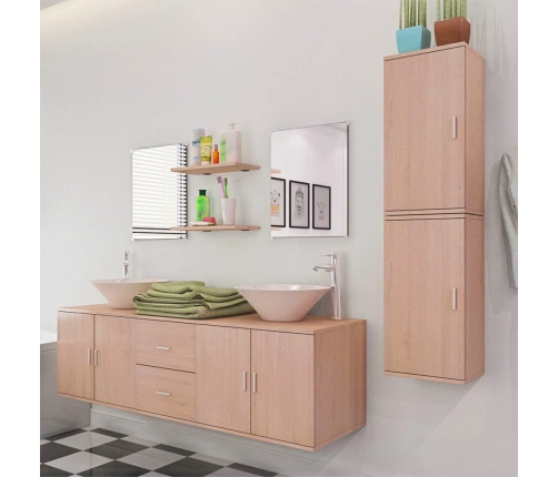 Conjunto de muebles de baño y lavabo 9 piezas beige