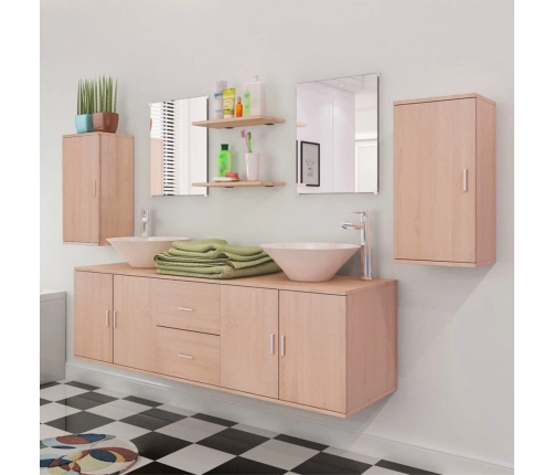 Conjunto de muebles de baño y lavabo 9 piezas beige