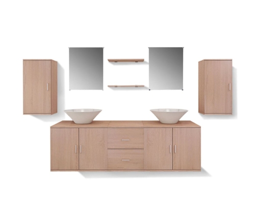 Conjunto de muebles de baño y lavabo 9 piezas beige