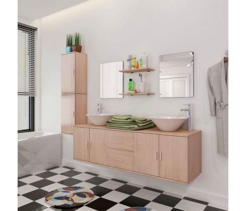 Conjunto de muebles de baño y lavabo 9 piezas beige