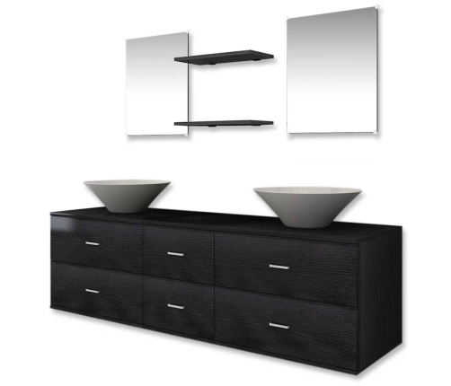 Conjunto de muebles de baño y lavabo 7 piezas negro