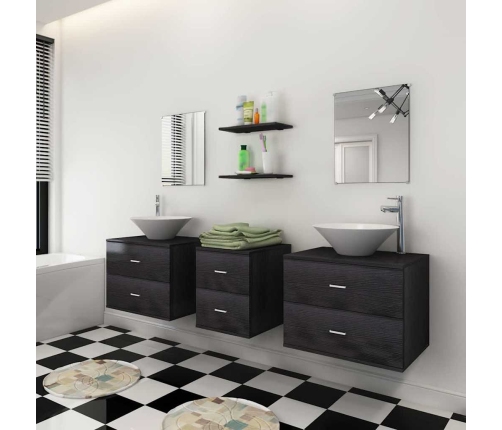 Conjunto de muebles de baño y lavabo 7 piezas negro