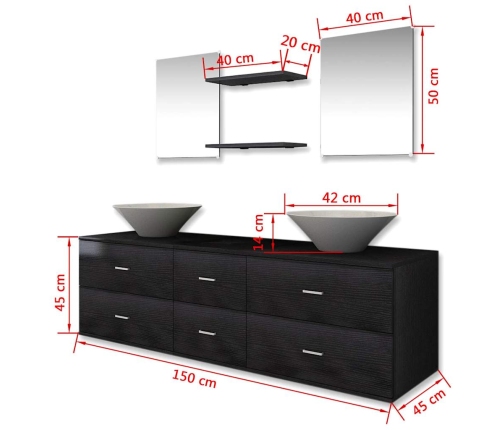 Conjunto de muebles de baño y lavabo 7 piezas negro