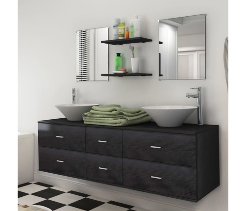 Conjunto de muebles de baño y lavabo 7 piezas negro