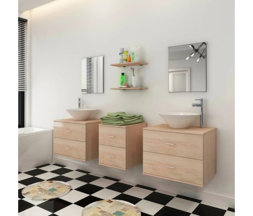 Conjunto de muebles de baño y lavabo 7 piezas beige