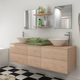 Conjunto de muebles de baño y lavabo 7 piezas beige