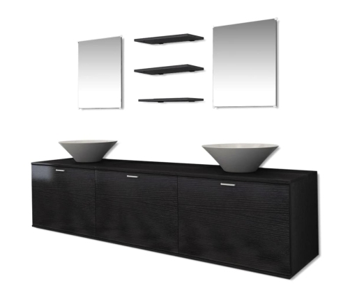 Conjunto de muebles de baño y lavabo 8 piezas negro