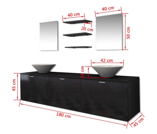 Conjunto de muebles de baño y lavabo 8 piezas negro