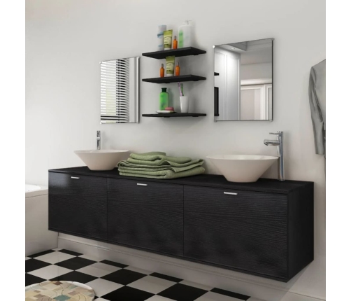 Conjunto de muebles de baño y lavabo 8 piezas negro