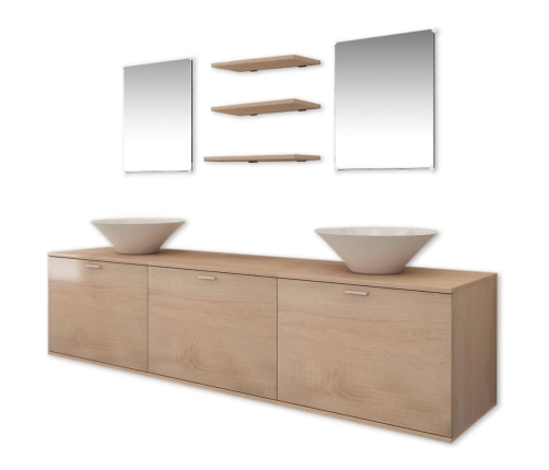 Conjunto de muebles de baño y lavabo 8 piezas beige