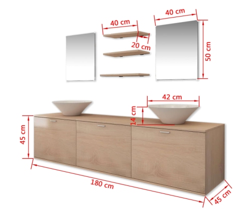 Conjunto de muebles de baño y lavabo 8 piezas beige