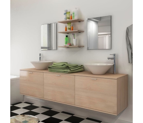 Conjunto de muebles de baño y lavabo 8 piezas beige