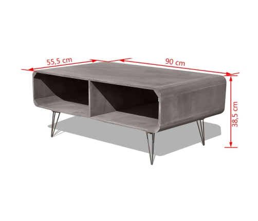 Mesa de centro madera maciza paulownia gris 90x55,5x38,5 cm