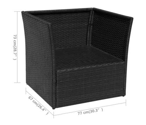 Silla de jardín con taburete poli ratán negra